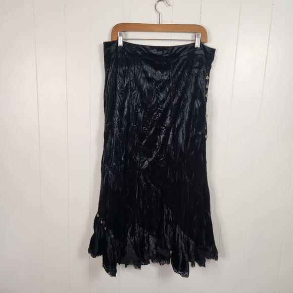 Vintage 90s Black Velvet Sequins Beaded Broomstick Skirt 1990s Whimsigoth Large - Picture 5 of 13